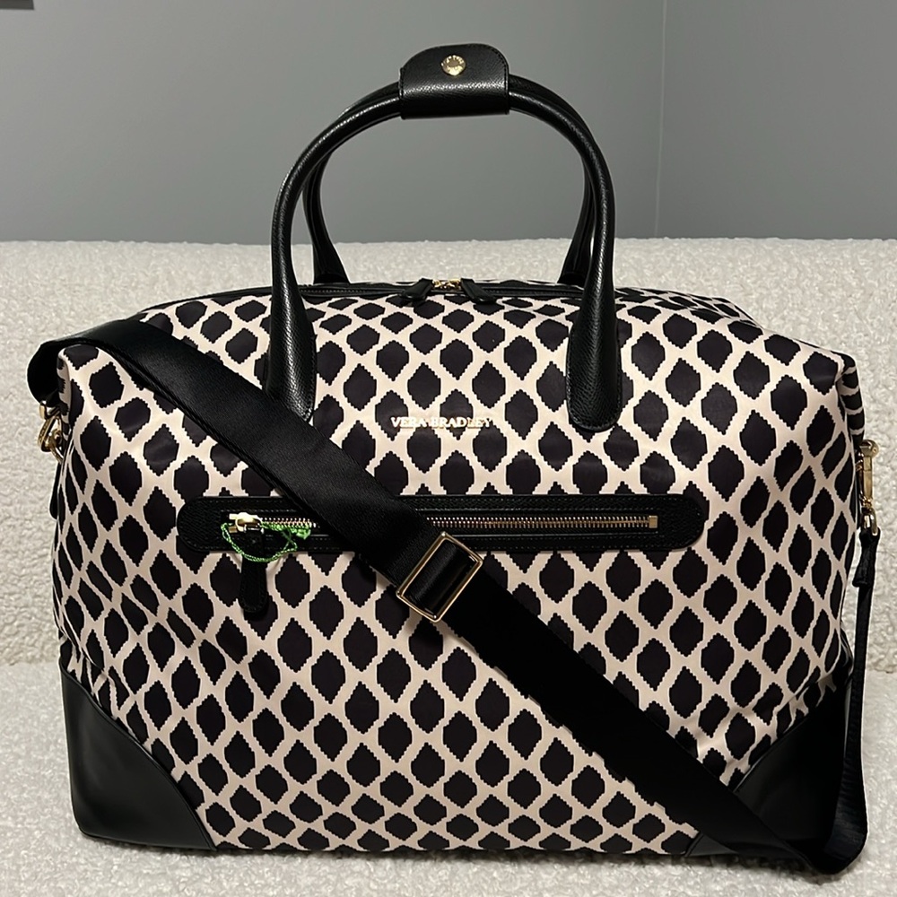 Vera Bradley Travel Duffel Ikat Spots with Genuine Leather Trim